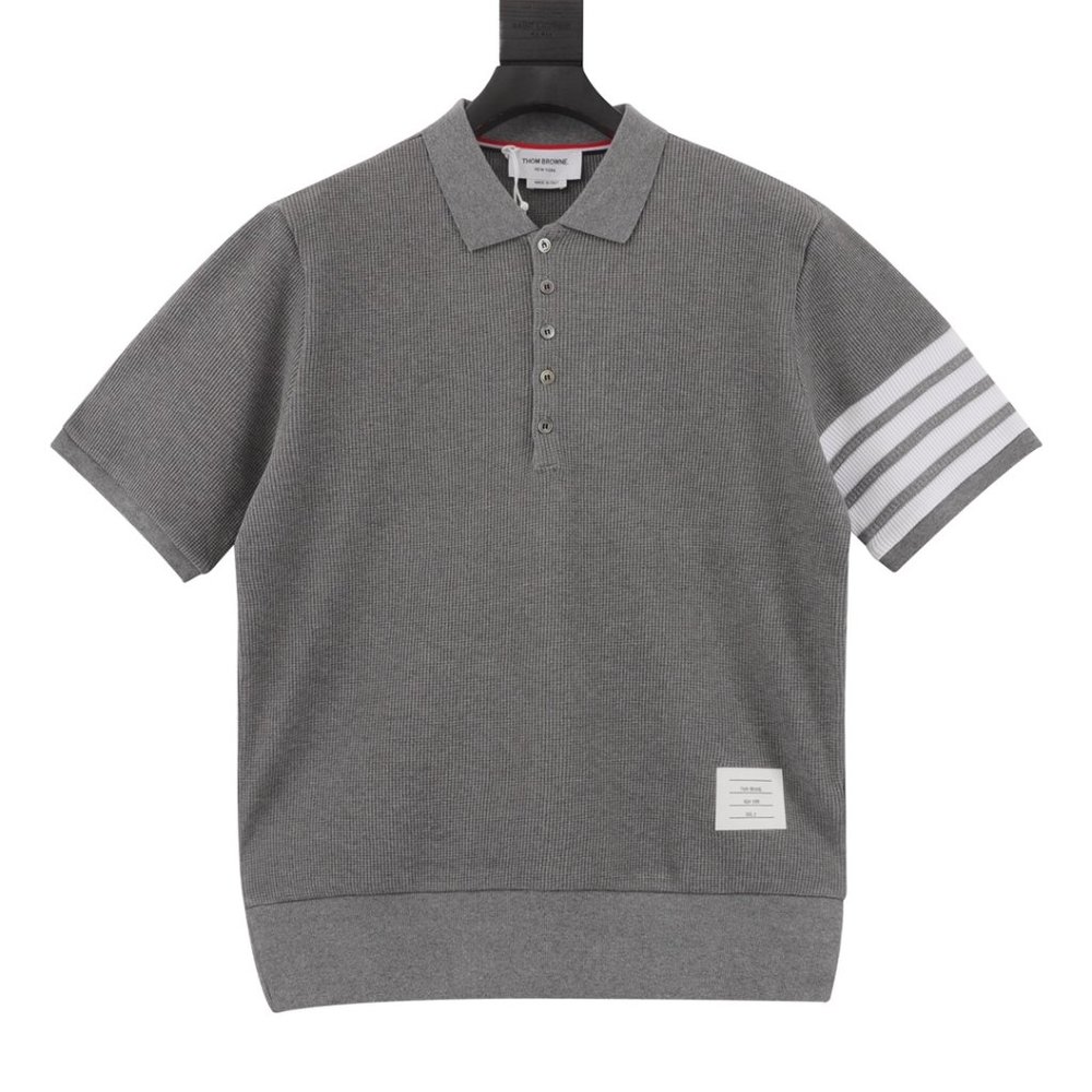 Thom Browne Waffle Four Stripes Short Sleeve Polo Shirt